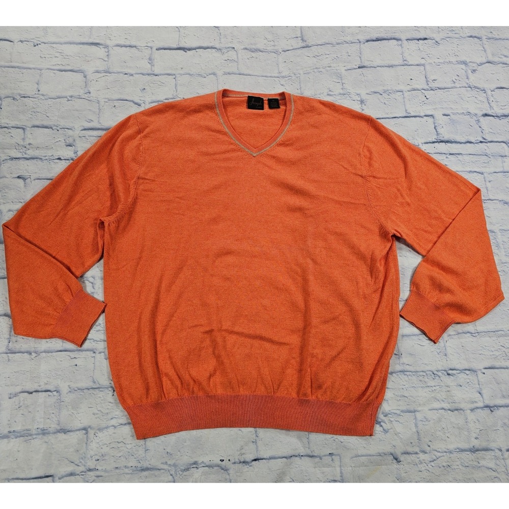 Joseph A Bank Sweater Mens XXL Orange Cotton Cashmere V-Neck Pullover